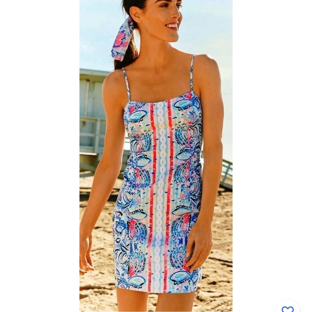Lilly Pulitzer Blue Pink Multicolor Spaghetti Strap Sundress
